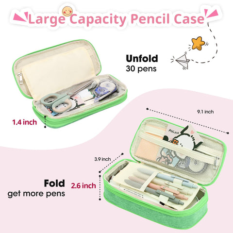 GIFTOXO Preppy Pencil Case for School Supplies, Large Initial Pencil Pouch with Zipper, Cute Pencil Bag for Office Supplies, Aesthetic Pen Case Box for Kids Teen Girls Adults - A(Green)