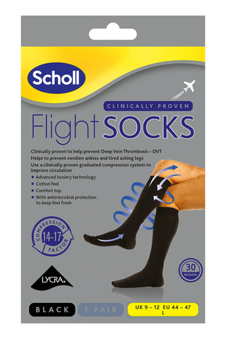 Scholl Flight Socks - Clinically Proven Compression Socks for Flight Travel - Help Prevent Swollen Ankles and Deep Vein Thrombosis (DVT) - Sheer - Size 9-12, 1 Pair