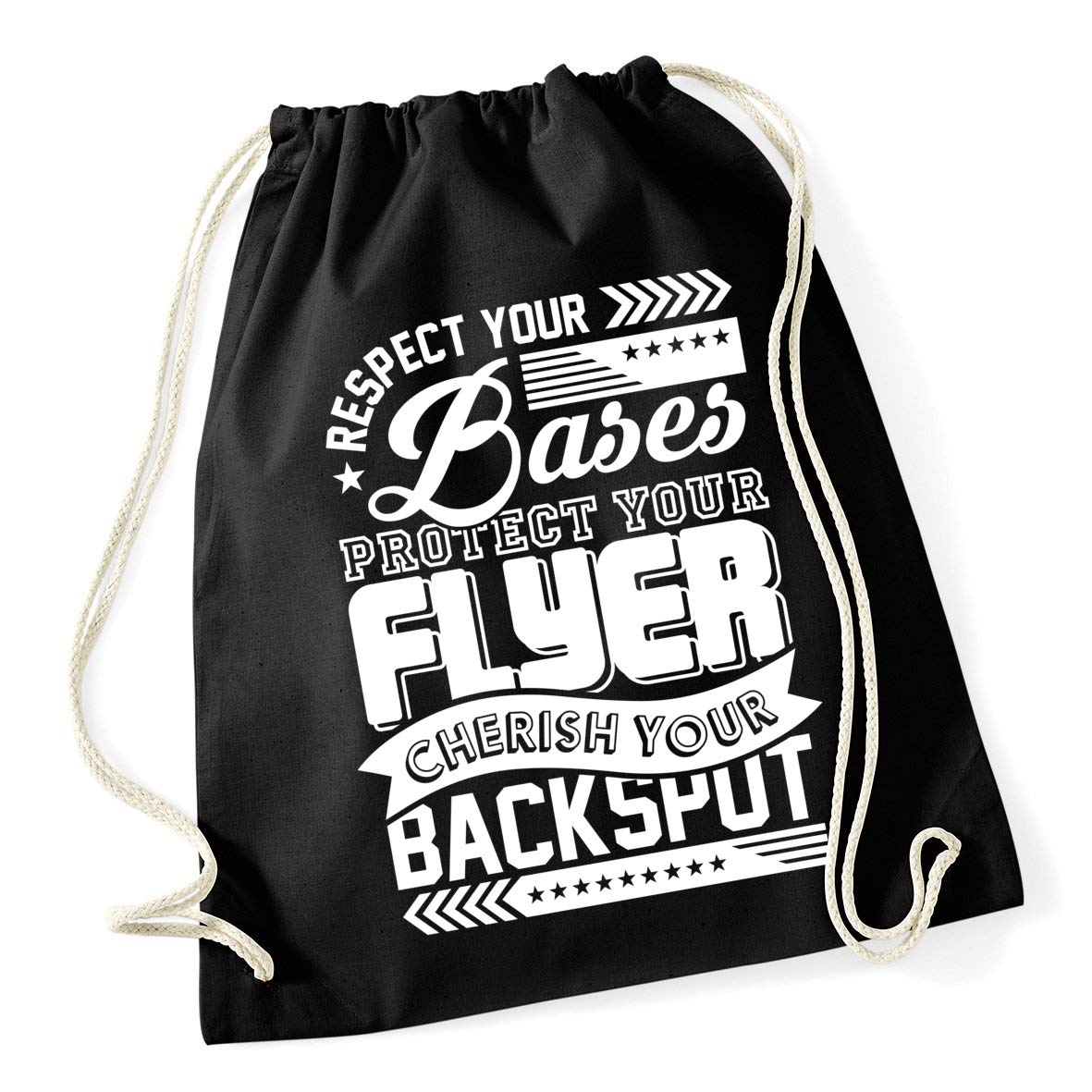 Hippowarehouse Respect Your Bases Protect Your Flyer Cherish Your Backspot Cheerleading Drawstring Cotton School Gym Kid Bag Sack 37cm x 46cm, 12 litres
