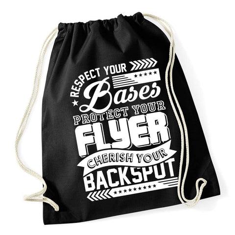 Hippowarehouse Respect Your Bases Protect Your Flyer Cherish Your Backspot Cheerleading Drawstring Cotton School Gym Kid Bag Sack 37cm x 46cm, 12 litres