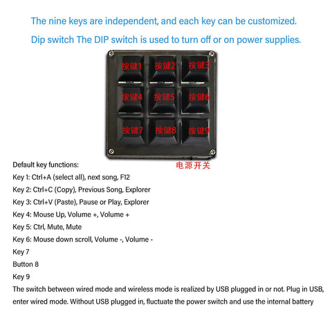 Walfront Mechanical Gaming Keyboard 9 Keys with Automatic Sleep Mode ABS 2.4G USB Type C Bluetooth for Gaming Industrial Control