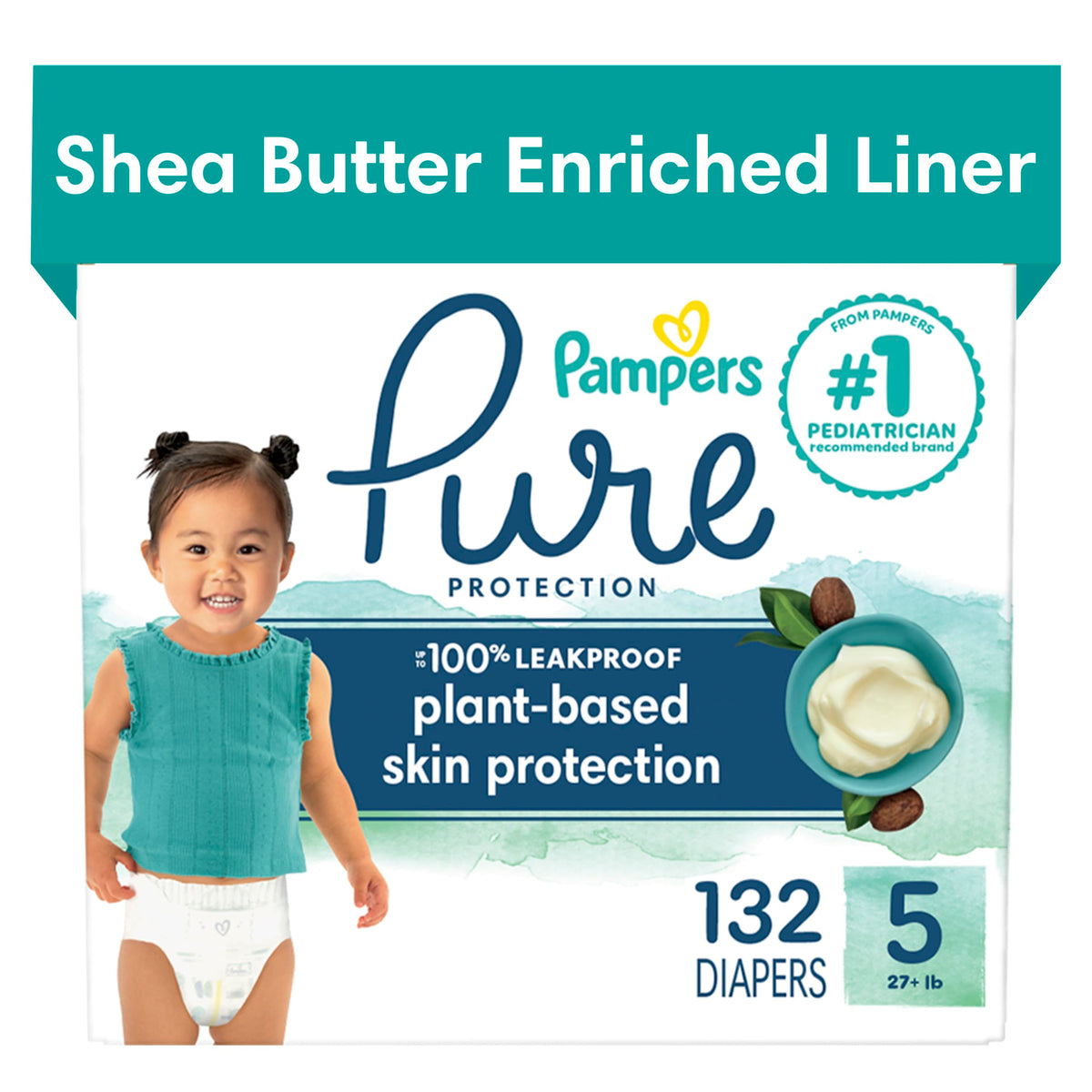 Pampers Pure Protection Diapers - Size 5, One Month Supply (132 Count), Hypoallergenic Premium Disposable Baby Diapers