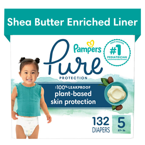 Pampers Pure Protection Diapers - Size 5, One Month Supply (132 Count), Hypoallergenic Premium Disposable Baby Diapers