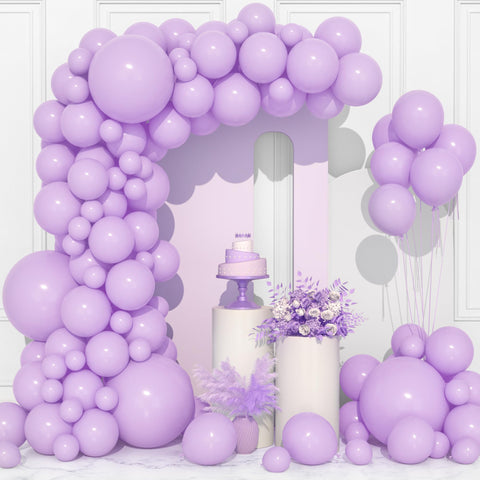 Purple Balloons, 106 pcs Pastel Purple Balloon Garland Arch Kit 5 10 12 18 inch Light Macaron Purple Latex Balloons with Ribbon and Chain for Women Girls Boys Men Birthday Party Baby Shower Decoration