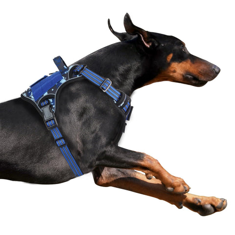 BUMBIN Tactical Dog Harness for Large Dogs No Pull, Famous TIK Tok No Pull Puppy Harness, Fit Smart Reflective Pet Walking Harness for Training, Adjustable Dog Vest Harness with Handle Blue Camo L