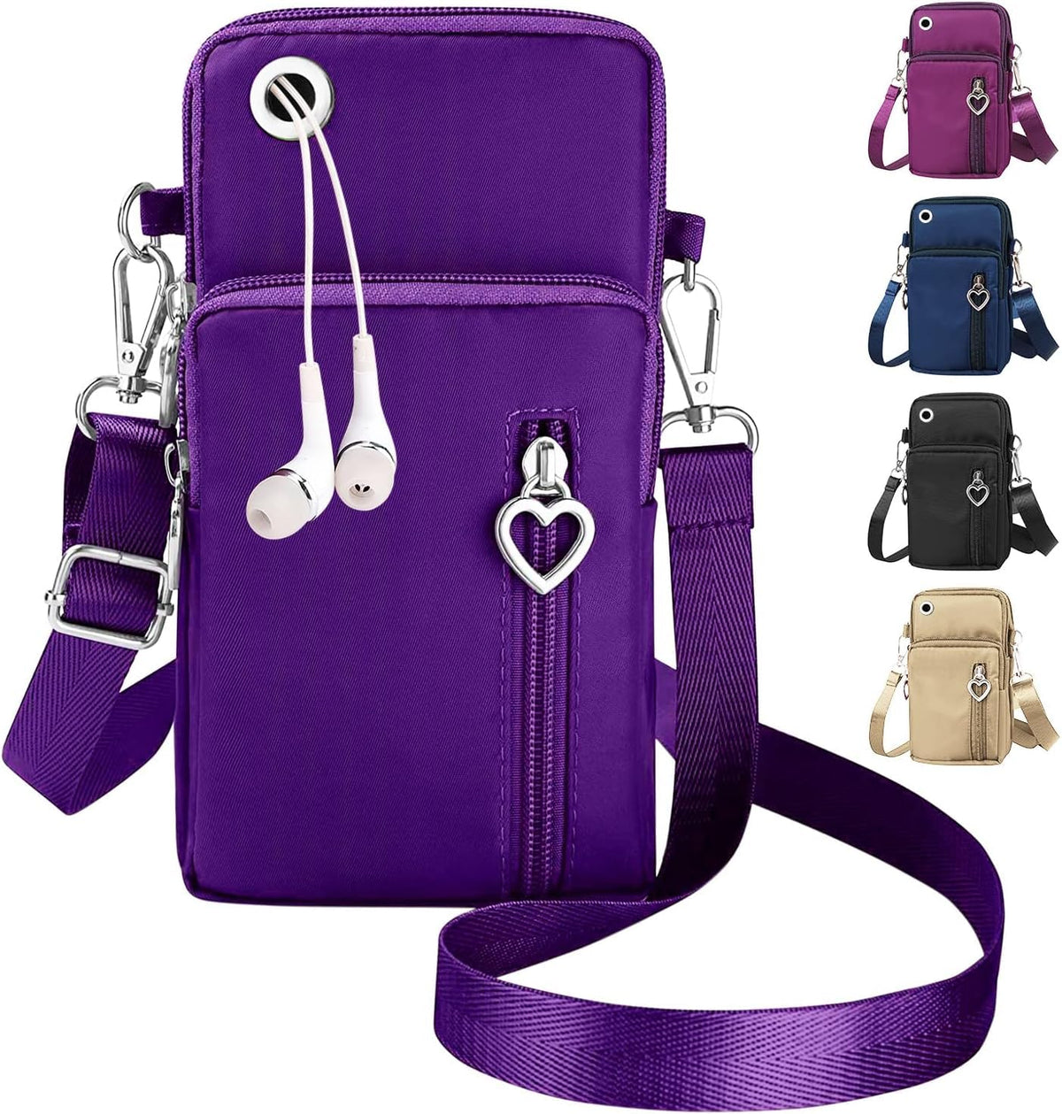 Phone Bags for Women Crossbody, Nylon Crossbody Phone Bag Mobile Phone Pouch with Long Strap, Ladies Cell Phone Crossbody Bag Small Shoulder Bag with Zip Coin Purse Wallet Birthday Christmas Gifts