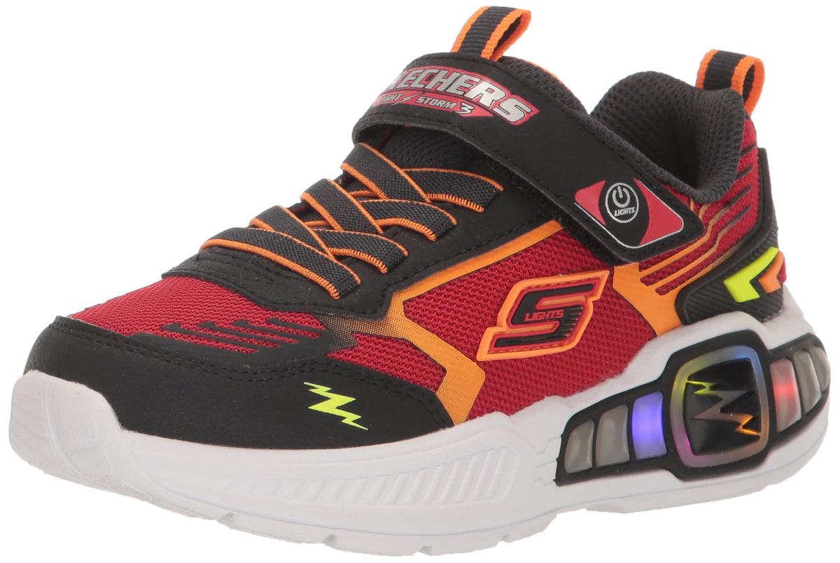 Skechers Boy's Light Storm 3 Sneaker, Black/Red, 2 Little Kid