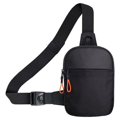 FENGSINET Chest Mini Sling Bag Waterproof Crossbody Bag Lightweight Casual Phone Bag Small Shoulder Daypack for Men Travel, Black2-large