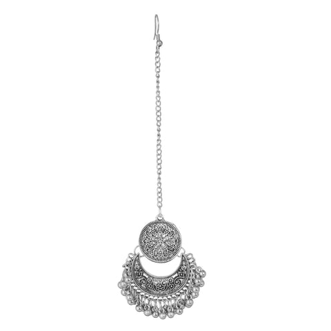Jwellmart Indian Maang Tikka Oxidized Jewelry Antique Boho Bohemian Retro Vintage Maang Tikka Head Chain for Women (Circle Bells)