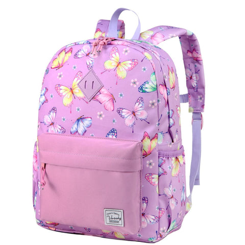 VASCHY Butterfly Backpack for Girls, Kids Water Resistant Lightweight Backpack for Toddlers Daycare Preschool Purple