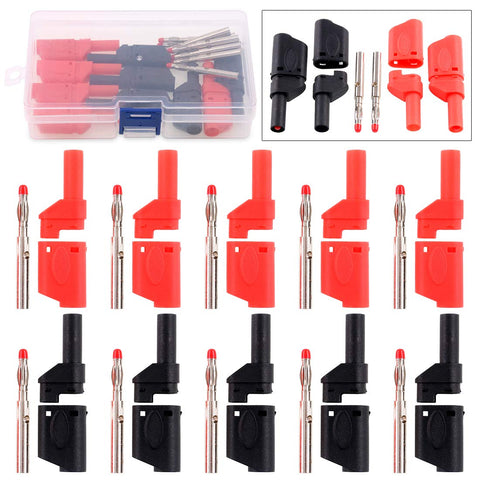 Swpeet 10Pcs Safety Fully Insulated Multimeter Test 4mm Banana Plugs Male Stackable Connectors with Banana Jack Adapters for Multimeter Test Leads Probes