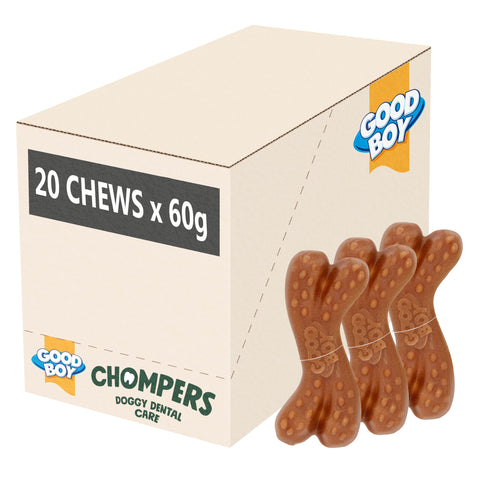 Good Boy Chompers - Dental Bone Dog Treats - with Natural Ingredients - Low in Fat - 20 pieces