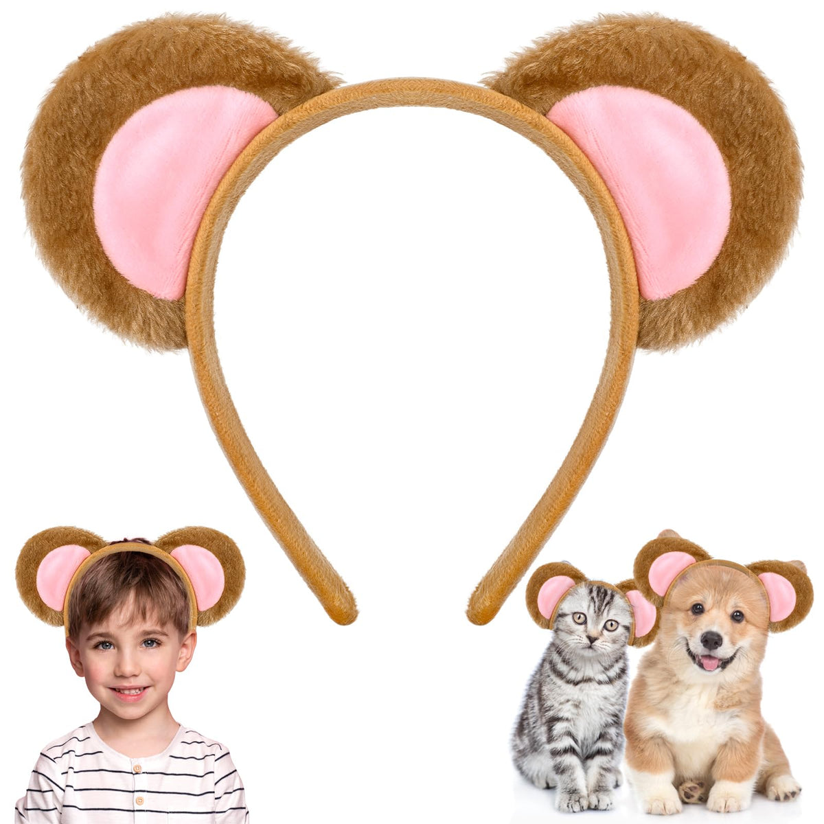 COMNICO Mouse Ears Headband, 1Pcs Mouse Costume Accessory Animal Ears Headwear Plush Hairband Animal Costume Accessories for Animal Cosplay Halloween Cosplay Christmas Cosplay Dress Up Party