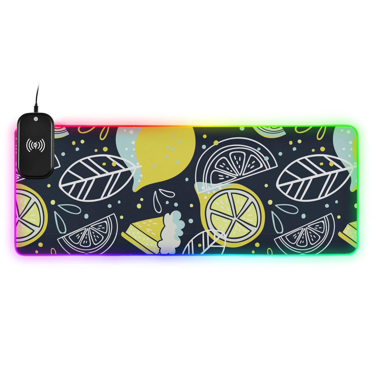 Hand Drawn Lemons Doodle Wireless Charging Mouse Pad for Mobile Phone Extra Large Gaming Mousepad with 13 Lighting Modes Keyboard Mat for Gaming MacBook PC Laptop Desk Office Home