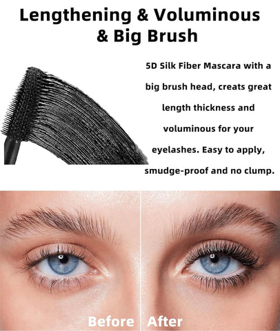 MAEPEOR 5D Silk Fiber Mascara Fuller & Voluminous Colored Mascara Natural Waterproof Smudge-proof Mascara (02 Brown)