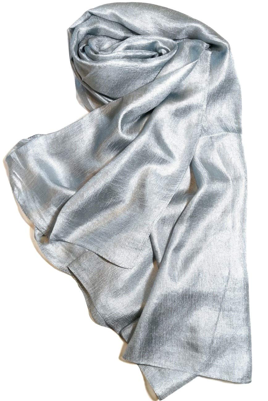 Shanlin Solid Color Silk Feel Long Scarves, Silver Blue, Large