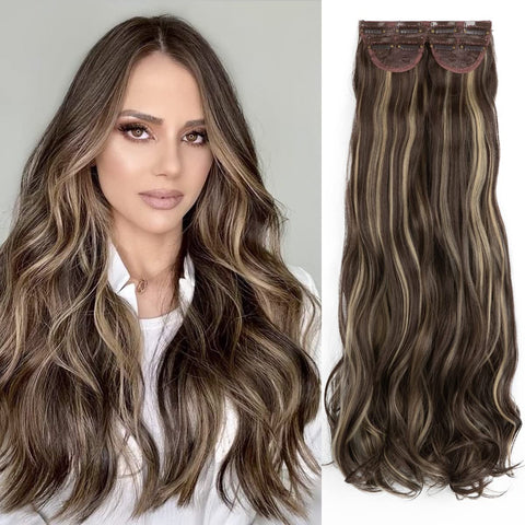Clip in Hair Extensions Balayage Darkest Brown to Natural Blonde Hair Extensions 3 PCS Set 24" 220g Wavy Invisible Adjustable Full Head Not Heavy But Easy To Use Full Head Hidden Crown Hair Extensions