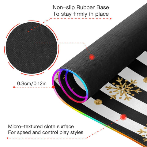 Christmas Gold Snowflake Wireless Charging Mouse Pad for Mobile Phone Extra Large Gaming Mousepad with 13 Lighting Modes Extended Desk Mat for Gaming MacBook PC Laptop Desk Office Home