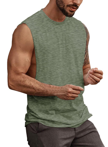 Mens Workout Cut Off Shirts Perfect Muscle Shirt Bodybuilding Tak Tops Sleeveless Gym T Shirts Army Green