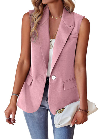 utcoco Women's Casual Business Blazer Vest Sleeveless Open Front Blazer Waistcoat with Pockets (Medium, Pink)