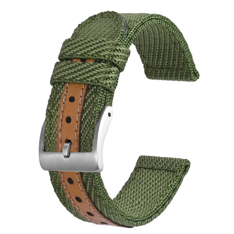 BISONSTRAP Sporty Nylon Watch Bands, Military Watch Strap for Men 20mm, Green with Silver Buckle