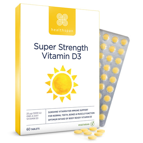 Healthspan Super Strength Vitamin D3 | Immune Health | Bone, Teeth & Muscle Health | Contains 1,000iu of Natural Source Vitamin D3 in Each Tablet | Vegetarian (240 Tablets)