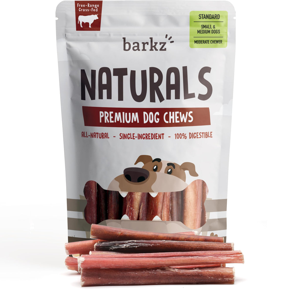 Barkz Naturals 6 Inch Odor-Free Bully Sticks for Small to Medium Dogs, (6 Inch, Standard, 12 Pack), Moderate Chewers, All-Natural Beef Pizzle Dog Chews