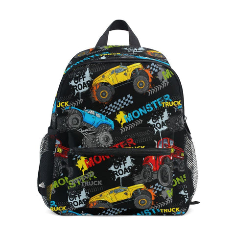 Fisyme Toddler Backpack Monster Truck Car Colorful School Bag Kids Backpacks for Kindergarten Preschool Nursery Girls Boys, S