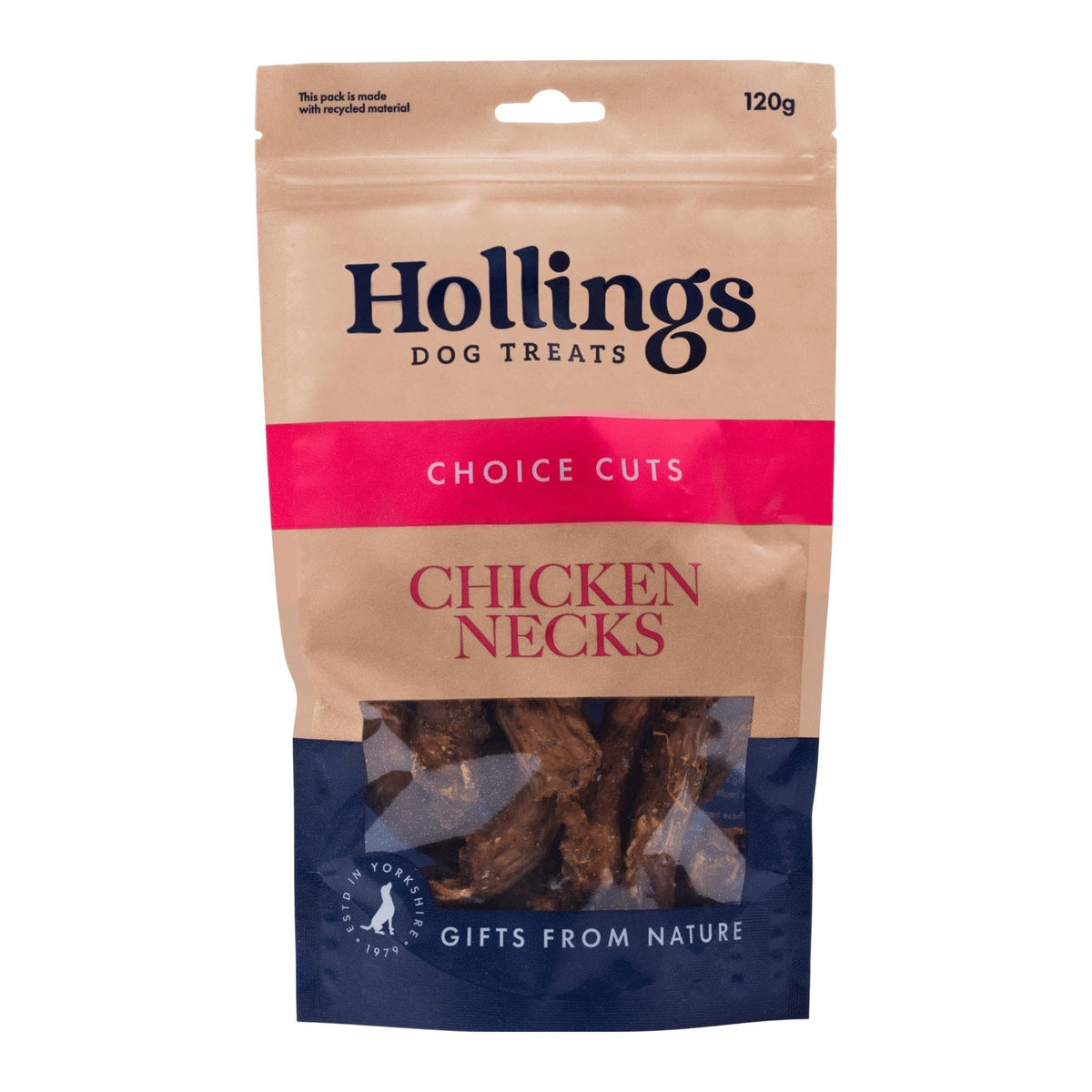 Hollings Chicken Necks Dog Treats, 100% Natural Air Dried Chew Treats for Adult Dogs, Grain Free and High in Protein (120g)
