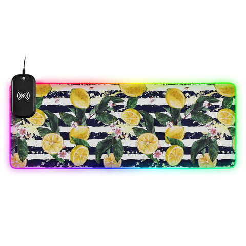 Flowers Leaves Lemon Wireless Charging Mouse Pad for Mobile Phone Extra Large Gaming Mousepad with 13 Lighting Modes Extended Desk Mat for Office Home Gaming MacBook PC Laptop Desk