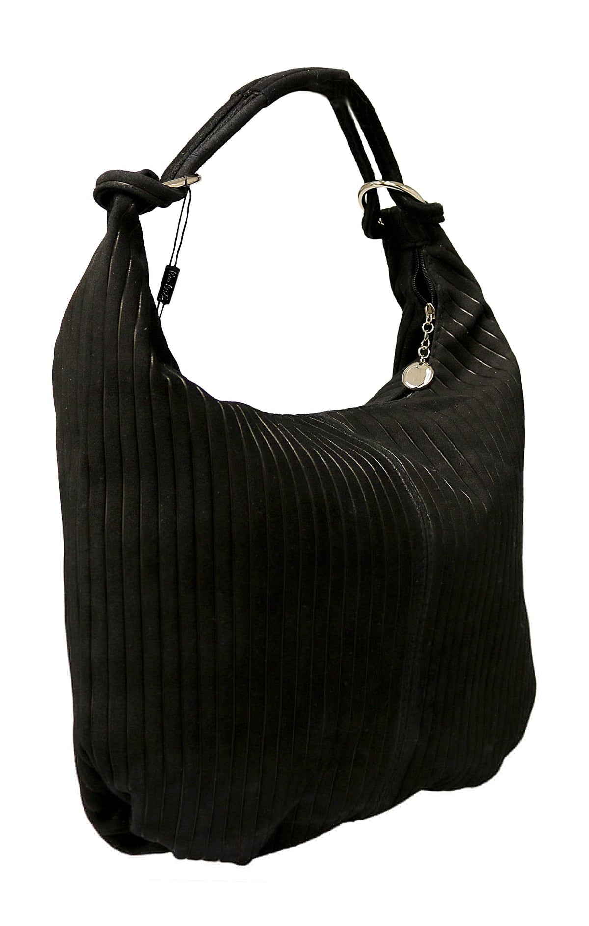 Pierre Cardin Black Leather Large Hobo Relaxed Suede Shoulder Bag for womens