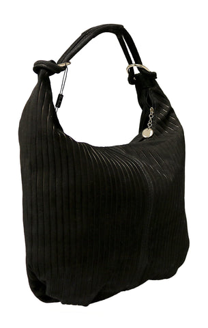 Pierre Cardin Black Leather Large Hobo Relaxed Suede Shoulder Bag for womens