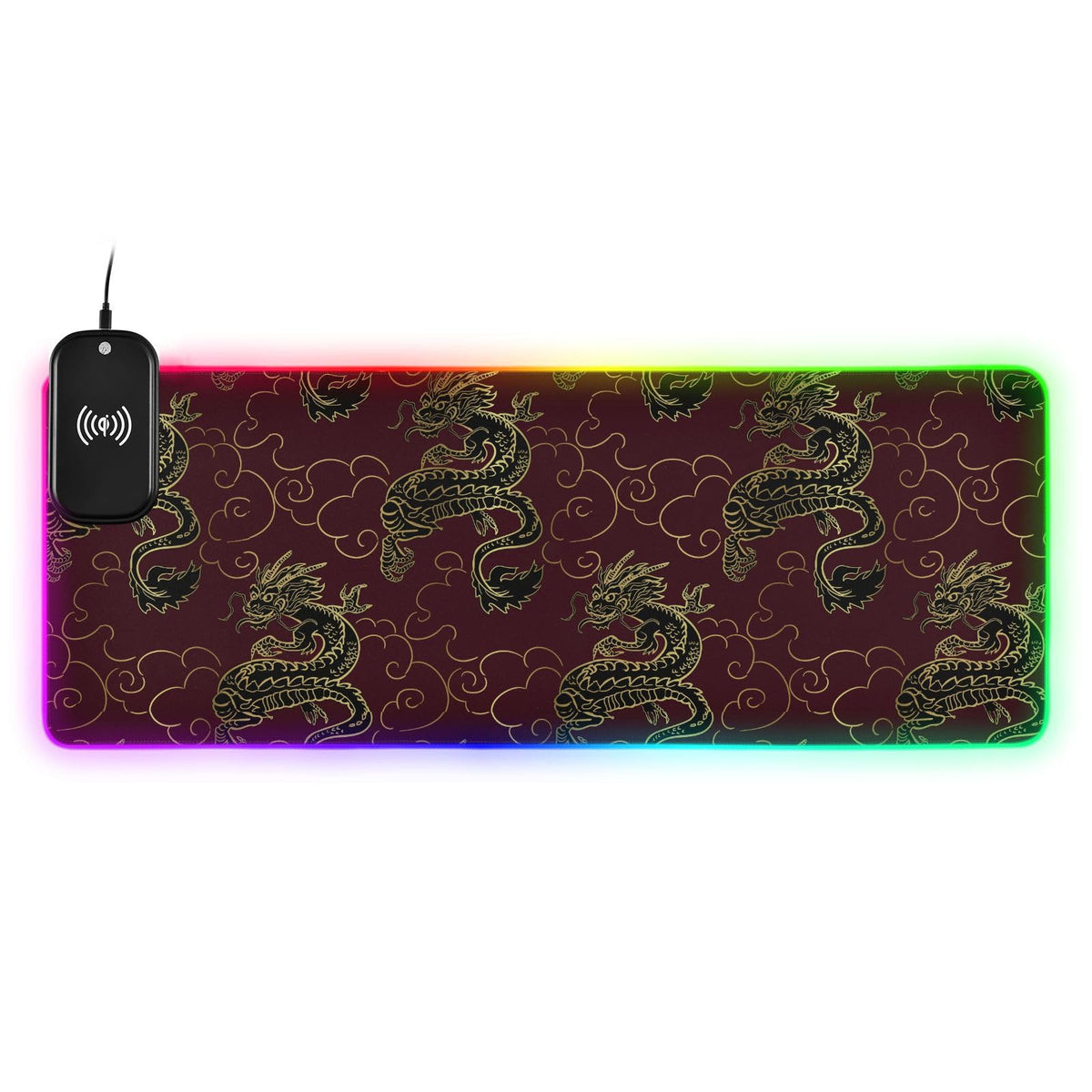 Dragon Gold Cloud Wireless Charging Mouse Pad for Mobile Phone Extra Large Gaming Mousepad with 13 Lighting Modes Keyboard Mat for Gaming MacBook PC Laptop Desk Home Office