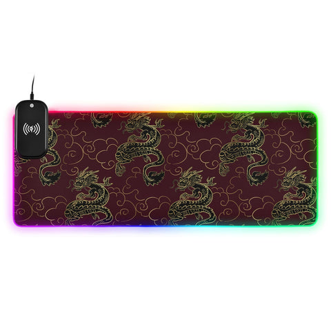 Dragon Gold Cloud Wireless Charging Mouse Pad for Mobile Phone Extra Large Gaming Mousepad with 13 Lighting Modes Keyboard Mat for Gaming MacBook PC Laptop Desk Home Office