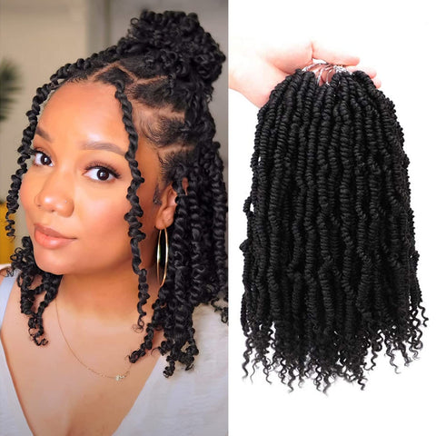 Bomb Twist Crochet Hair 5 Packs Spring Twist Hair 14 Inch Pretwisted Braids Mini Passion Twist Crochet Hair Senegalese Synthetic Kinky Braiding Hair Extension for Women(18Strands/Pack, 1B#)