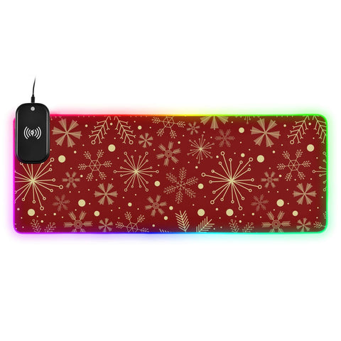 Christmas Snowflake Wireless Charging Mouse Pad for Mobile Phone Extra Large Gaming Mousepad with 13 Lighting Modes Extended Mat for Office Home Gaming MacBook PC Laptop
