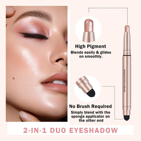 QIUFSSE Rose Gold Eyeshadow Stick,2PCS Shimmer Eyeshadow Stick Cream Eye Shadow Sticks with Soft Smudger Long Lasting Eye Shadow Pencils Eye Shadow Makeup (05 Rose Gold)