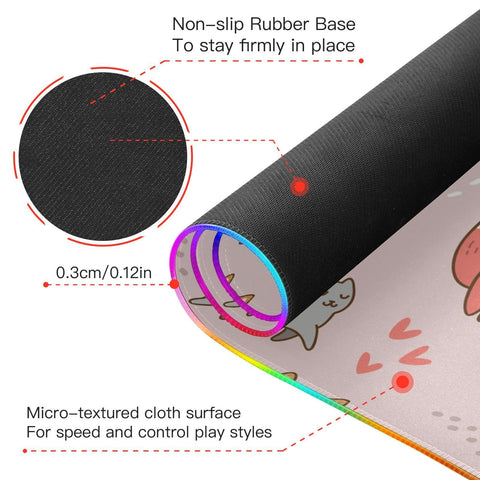 Cute Cartoon Cat Wireless Charging Mouse Pad for Mobile Phone Extra Large Gaming Mousepad with 13 Lighting Modes Extended Desk Mat for Gaming MacBook PC Laptop Desk Office Home