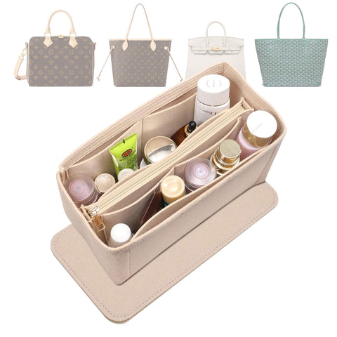 Doxo Purse Organizer Insert for Handbags Tote & Base Shaper Felt Organizer Bag in Bag Fit LePliage M Neverfull PM Speedy 25 (M, Beige)
