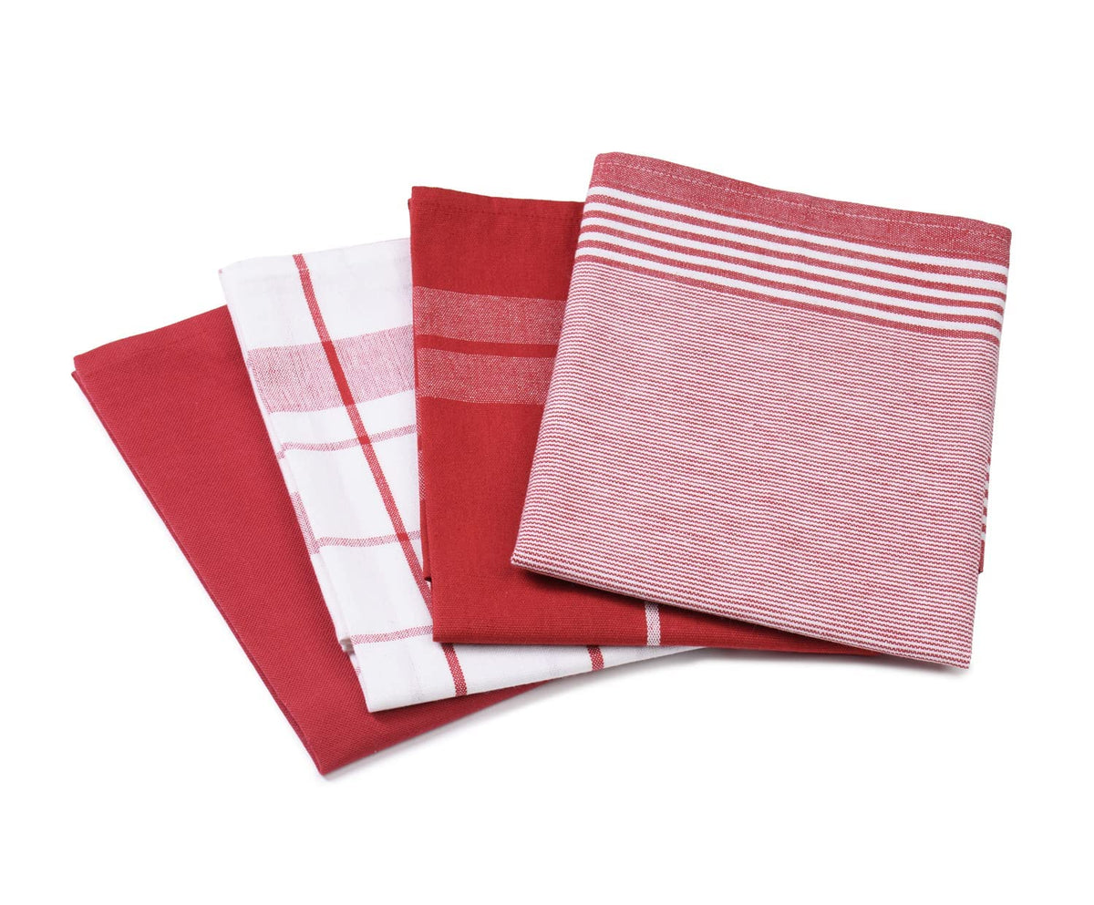 GÃ¶zze - Set of 4 Tea Towels, 100% Jacquard Cotton, High Weight Material (200 g/mÂ²), 50 x 70 cm - Red