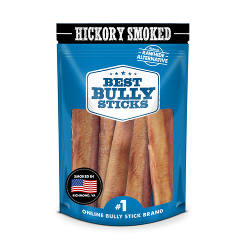 Best Bully Sticks Hickory Smoked 100% Natural Thick 6 Inch Bully Sticks for Dogs, 5 Pack - Smoky, Odor-Free No Additives Grain-Free Beef Dog Chews