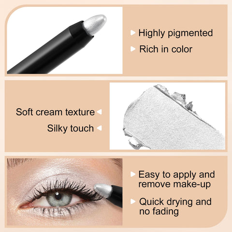 Apooliy Cream Eye Shadow Sticks, Smooth Eyeshadow Pencil, Highlighter Brightener Stick Eyeshadow Pen, Shimmer Glitter Eye Shadow Stick Liner Pencils Makeup for Women