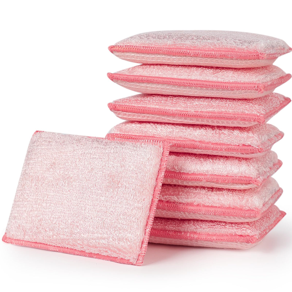 JEBBLAS Bamboo Natural Absorbent Sponges Kitchen Cleaning Sponges Reusable Dish Washing Sponges Pink(8 Pack)