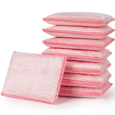 JEBBLAS Bamboo Natural Absorbent Sponges Kitchen Cleaning Sponges Reusable Dish Washing Sponges Pink(8 Pack)