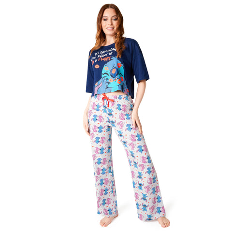 Disney Stitch Womens Pyjamas Set - Nightwear Baby Yoda Long PJs Comfy Lounge Wear S-XL Women Teenagers - Gifts for Women (Navy Stitch, L)