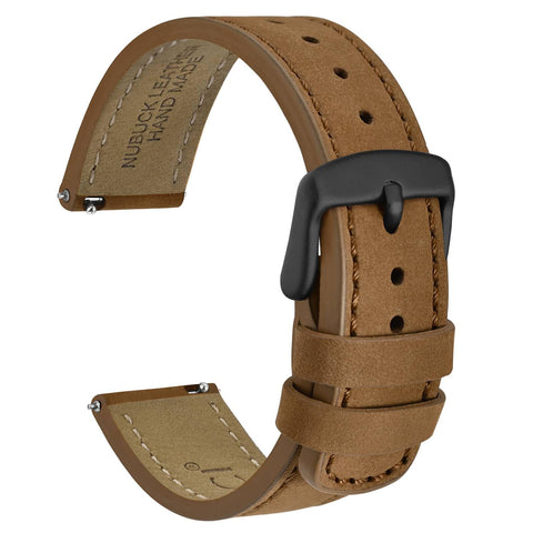 WOCCI 20mm Retro Leather Watch Band for Men and Women, Quick Release Replacement Strap with Black Buckle (Light Brown)