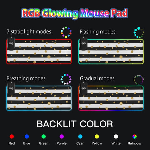 Gold Polka Dot on Lines Wireless Charging Mouse Pad for Mobile Phone Extra Large Gaming Mousepad with 13 Lighting Modes Keyboard Mat for MacBook PC Laptop Desk Office Home Gaming