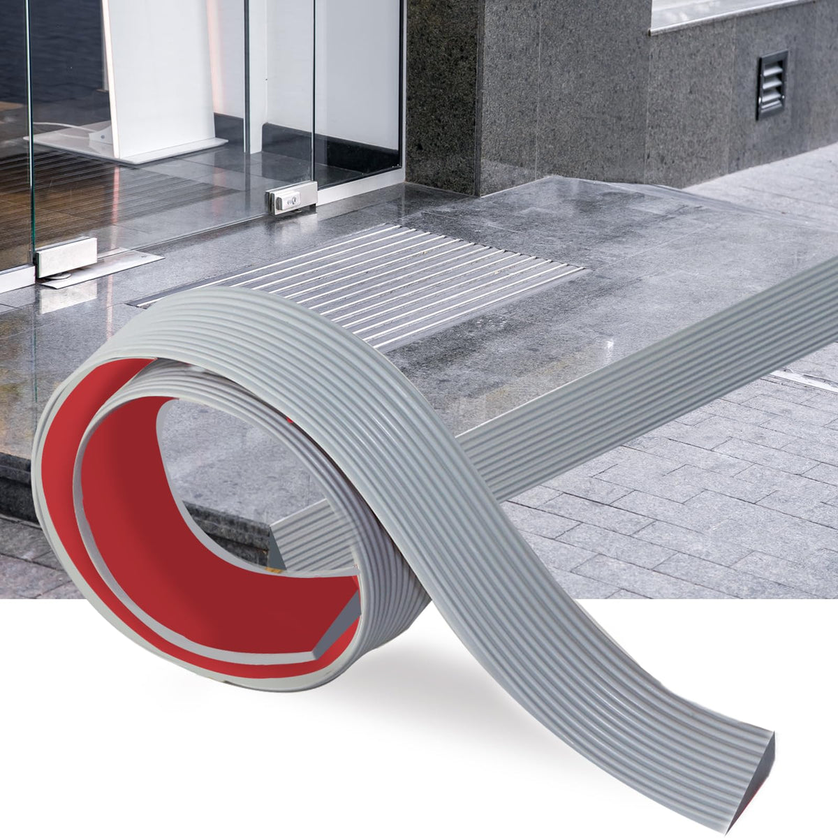 LANZLC Door Threshold Ramp, 100 x 5.5 x 1.6 cm, Threshold Ramp, Robot Vacuum Cleaner, Transition Profile, Self-Adhesive, Silicone Cuttable Ramp, Door Threshold, Wheelchair Ramp for Doors, Driveways,