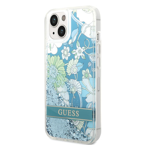 GUESS GUHCP14MLFLSN Case for iPhone 14 Plus 6.7 Inch Green Hard Case Flower Liquid Glitter