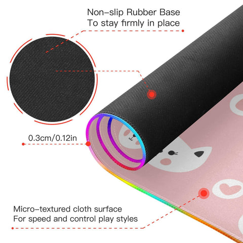 Cute Cats Hearts Wireless Charging Mouse Pad for Mobile Phone Extra Large Gaming Mousepad with 13 Lighting Modes Computer Mat for Office Home Gaming MacBook PC Laptop Desk